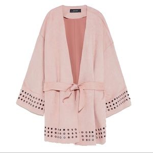 Zara Faux Suede Belted Jacket, Dusty Pink, XS